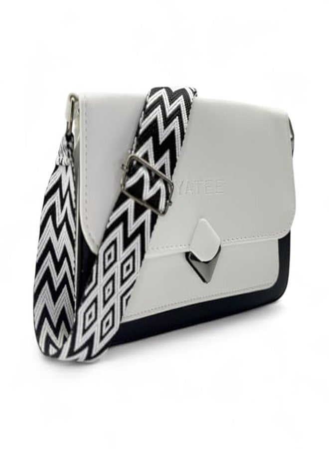 YATEE Stylish Crossbody Sling Bag for women & Girls - Premium PU Leather Shoulder Purse with Adjustable Strap, Black & White Geometric Design, Casual shoulder Bag for Office, Travel & Daily Use. - Image 4